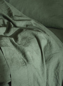  Elm Green Cotton Linen Blend Fitted Sheet