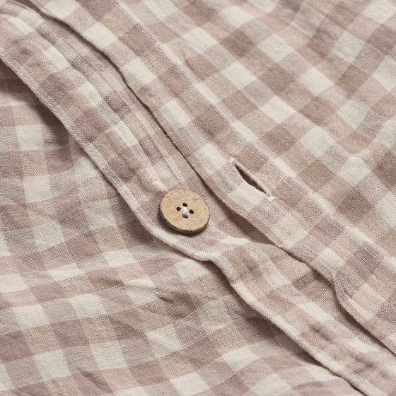 Mushroom Gingham Linen Fitted Sheet