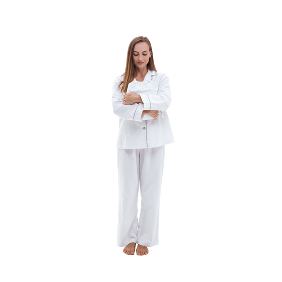 Brushed Cotton Long Pyjama Set, White Snooozeworld