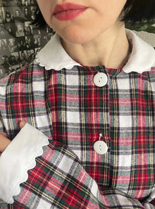  100% Brushed Cotton Red Tartan Pyjamas With White Collar and Cuffs Ric Rac Trim Sarah Brown London