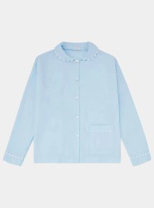  100% Cotton Poplin Blue Pyjama Shirt With White Ric Rac Detailing Sarah Brown London