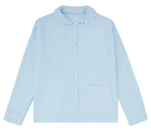  100% Cotton Poplin Blue Pyjama Shirt With White Ric Rac Detailing Sarah Brown London