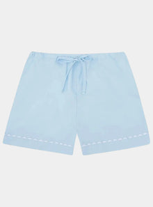  100% Cotton Poplin Blue Pyjama Shorts With White Ric Rac Detailing Sarah Brown London