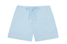  100% Cotton Poplin Blue Pyjama Shorts With White Ric Rac Detailing Sarah Brown London