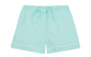 100% Cotton Poplin Blue Pyjama Shorts With White Ric Rac Detailing Sarah Brown London