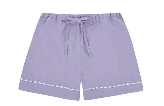 100% Cotton Poplin Blue Pyjama Shorts With White Ric Rac Detailing Sarah Brown London