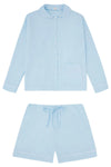 100% Cotton Poplin Blue Pyjama Shorts With White Ric Rac Detailing Sarah Brown London