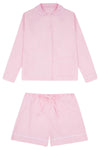 100% Cotton Poplin Blue Pyjama Shorts With White Ric Rac Detailing Sarah Brown London