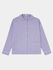  100% Cotton Poplin Lilac Pyjama Shirt With White Ric Rac Detailing Sarah Brown London