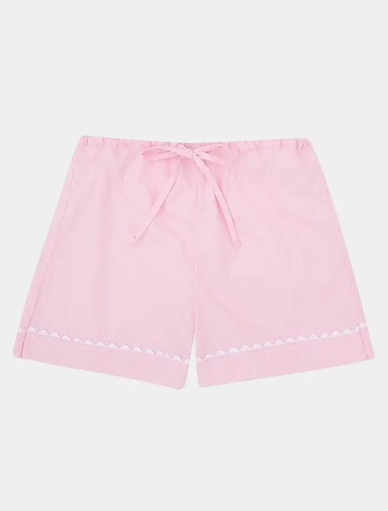 100% Cotton Poplin Lilac Pyjama Shorts With White Ric Rac Detailing Sarah Brown London