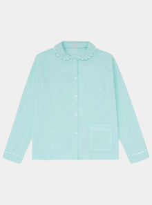  100% Cotton Poplin Mint Pyjama Shirt With White Ric Rac Detailing Sarah Brown London