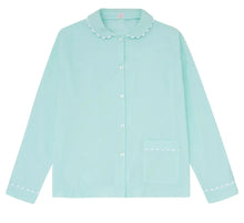  100% Cotton Poplin Mint Pyjama Shirt With White Ric Rac Detailing Sarah Brown London