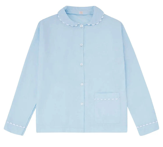 100% Cotton Poplin Mint Pyjama Shirt With White Ric Rac Detailing Sarah Brown London