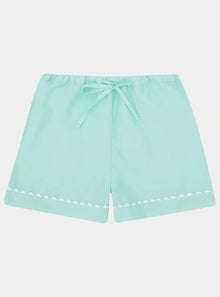  100% Cotton Poplin Mint Pyjama Shorts With White Ric Rac Detailing Sarah Brown London