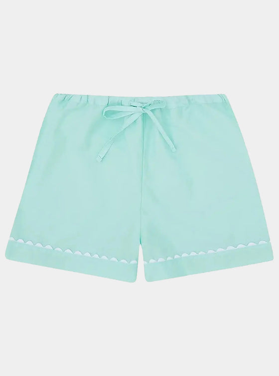 100% Cotton Poplin Mint Pyjama Shorts With White Ric Rac Detailing Sarah Brown London