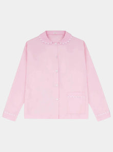  100% Cotton Poplin Pink Pyjama Shirt With White Ric Rac Detailing Sarah Brown London