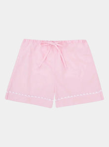  100% Cotton Poplin Pink Pyjama Shorts With White Ric Rac Detailing Sarah Brown London