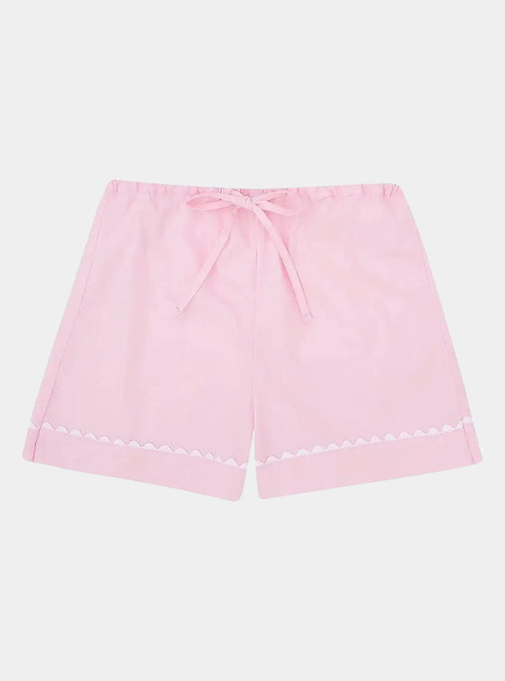 100% Cotton Poplin Pink Pyjama Shorts With White Ric Rac Detailing Sarah Brown London