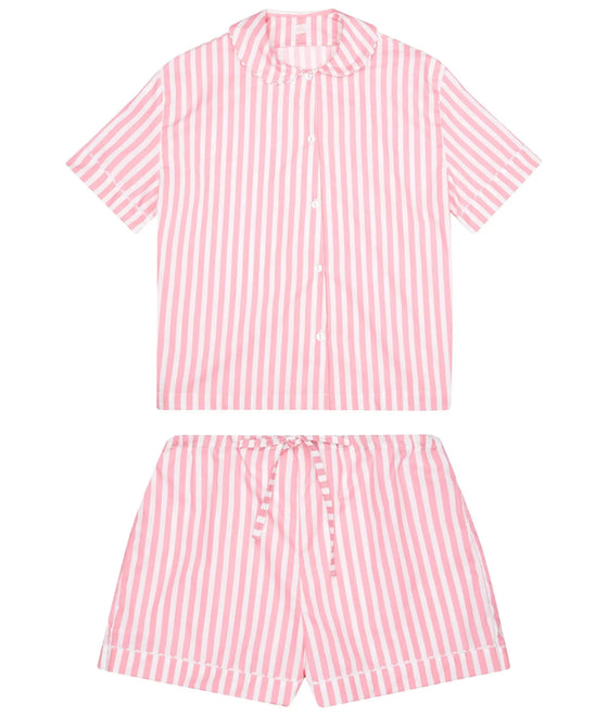 100% Cotton Poplin Pink and White Stripe Pyjamas With White Ric Rac Trim Sarah Brown London