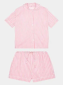  100% Cotton Poplin Pink and White Stripe Pyjamas With White Ric Rac Trim Sarah Brown London