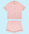 100% Cotton Poplin Pyjamas in Pastel Pink With Black Contrasting Ric Rac Trim Sarah Brown London