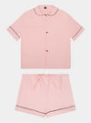 100% Cotton Poplin Pyjamas in Pastel Pink With Black Contrasting Ric Rac Trim Sarah Brown London