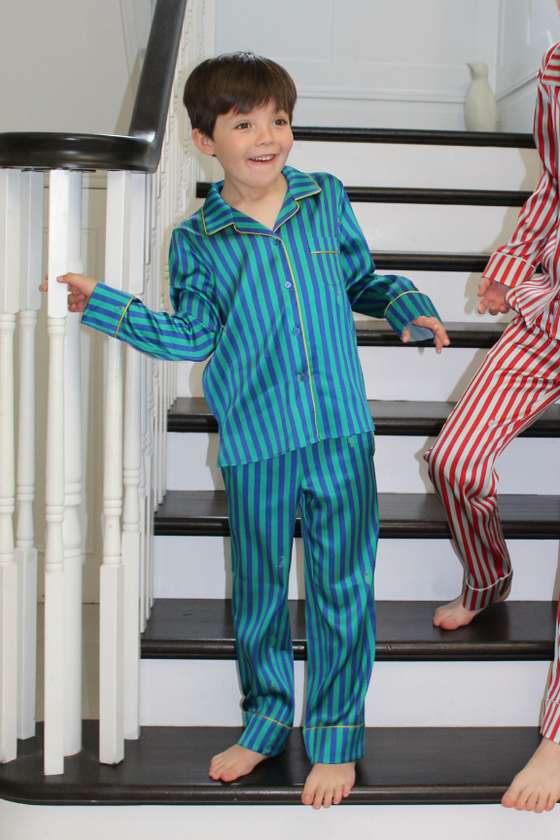 Teddy Rainforest Stripe Boys Silk Pyjama Set