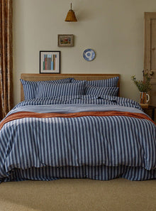  Dusty Blue Amberley Stripe Linen Duvet Cover