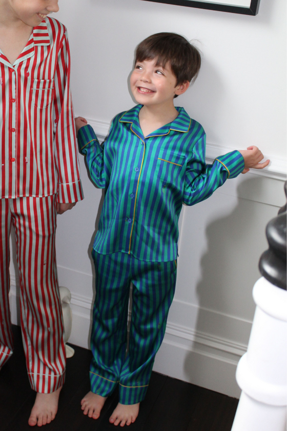 Teddy Rainforest Stripe Boys Silk Pyjama Set