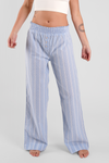 Chicory Beach Stripe Ethical-Cotton Pyjama Trousers - Mountain Blue Peachaus