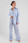 Chicory Beach Stripe Ethical-Cotton Pyjama Trousers - Mountain Blue Peachaus