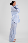 Chicory Beach Stripe Ethical-Cotton Pyjama Trousers - Mountain Blue Peachaus