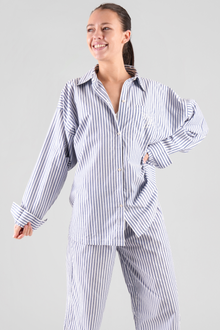  Yew Striped Ethical-Cotton Shirt - Oceanic Blue