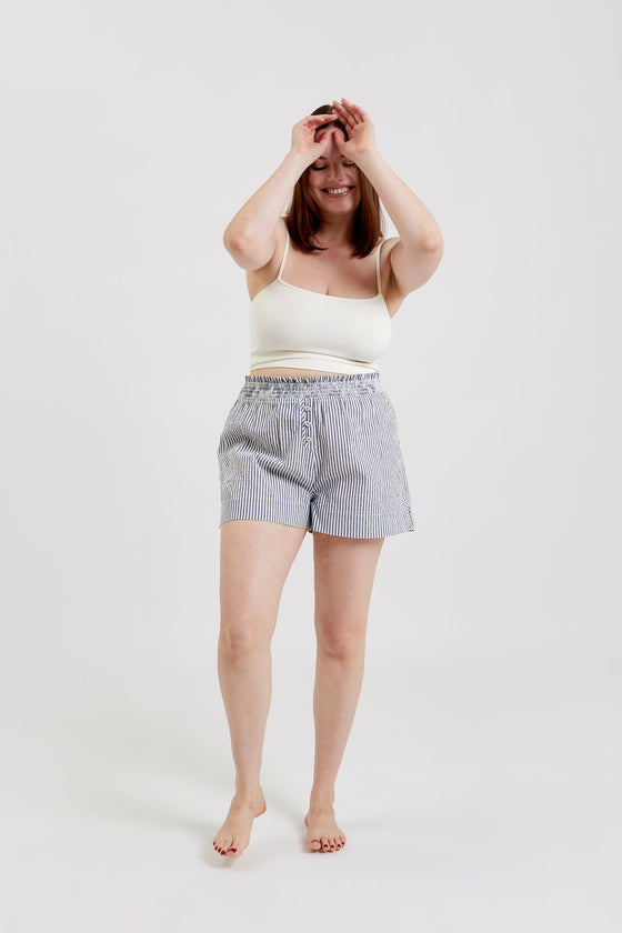 Lomandra Ethical-Cotton Pyjama Shorts - Charcoal Stripe