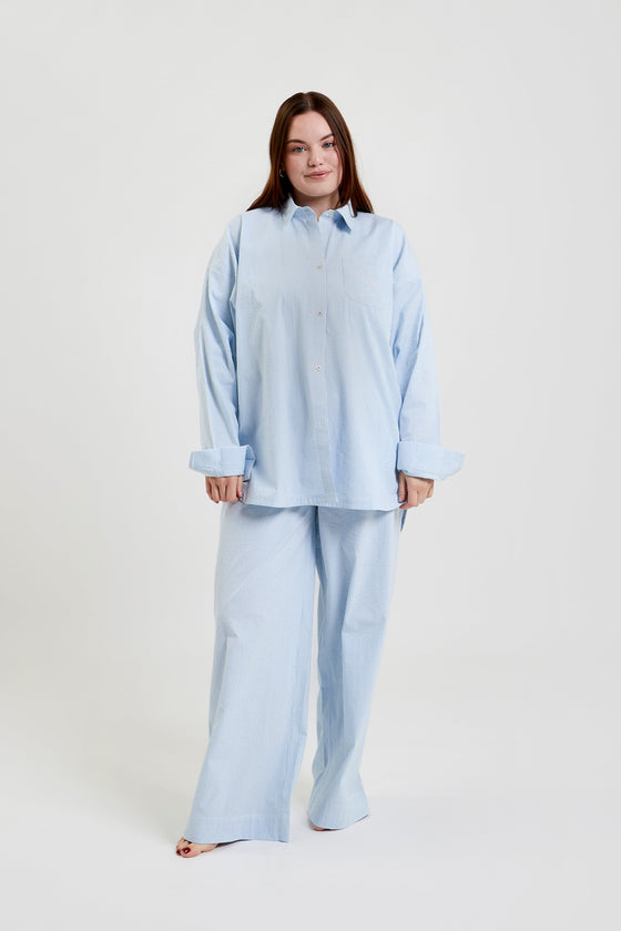 Yew Striped Ethical-Cotton Pyjama Shirt - Blue Stripe