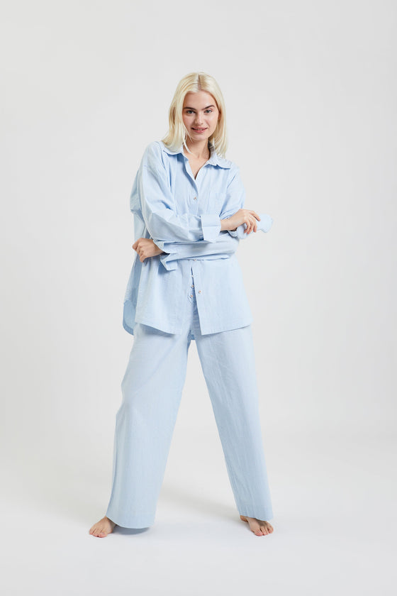 Yew Striped Ethical-Cotton Pyjama Shirt - Blue Stripe