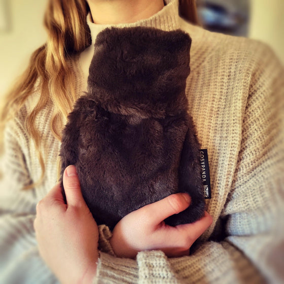 Mini Dark Chocolate Faux Fur Hot Water Bottle