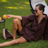 Brown Heavy Linen Shorts Perfect Days - Myza