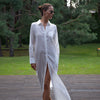 White Linen Voile Button-Down Long Shirt Dress - Myza