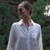 White Linen Voile Button-Down Long Shirt Dress - Myza