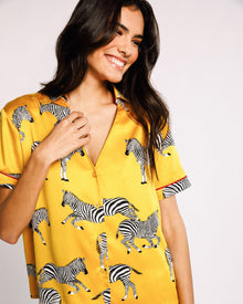  Satin Mustard Zebra Print Short Pyjama Set