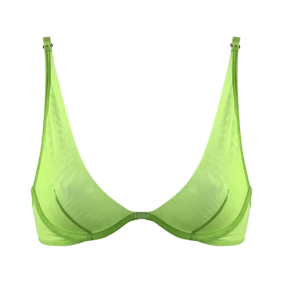 I.D. Line Deep Plunge Underwired Fine Mesh Bra Green NOKAYA