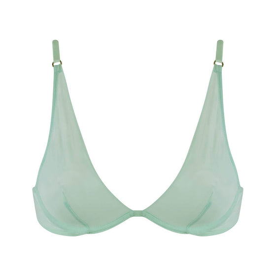 I.D. Line Deep Plunge Underwired Fine Mesh Bra Mint Cream NOKAYA