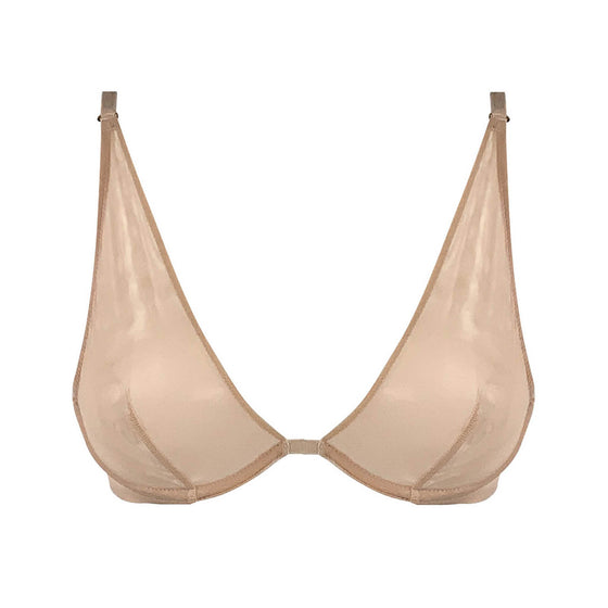 I.D. Line Deep Plunge Underwired Fine Mesh Bra Nude NOKAYA