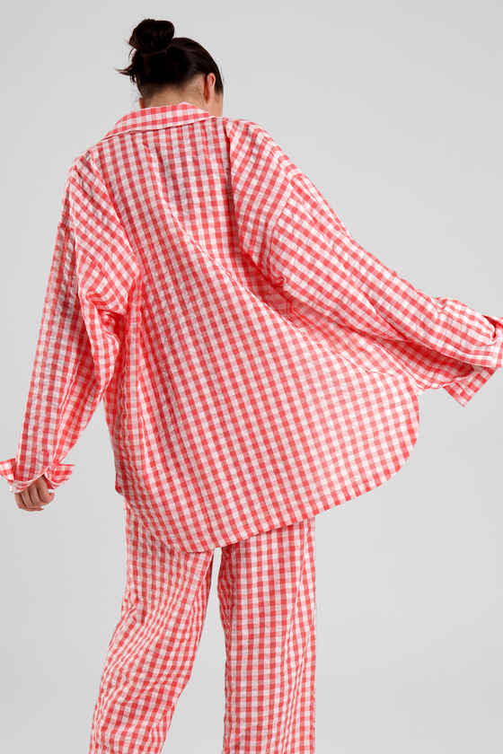 Yew Gingham Check Ethical-Cotton Pyjama Shirt - Canyon Peach Peachaus