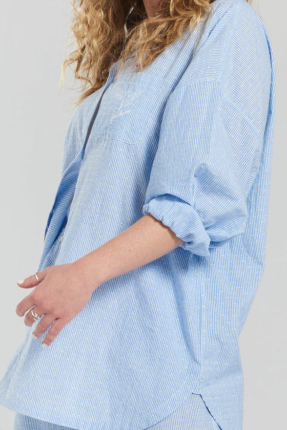 Yew Striped Ethical-Cotton Pyjama Shirt - Mountain Blue