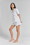 Telopea Embroidered Ethical-Cotton Pyjama Shirt - Glacier White