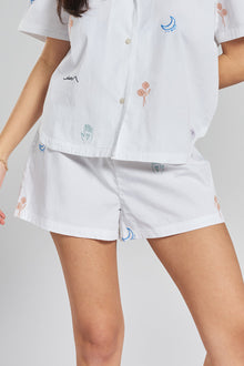  Tsubaki Embroidered Ethical-Cotton Shorts - Glacier White