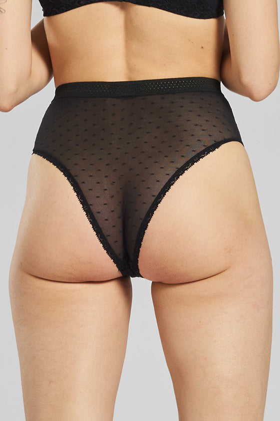 Betony Recycled-Tulle High-Rise Briefs - Volcanic Black