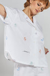 Telopea Embroidered Ethical-Cotton Pyjama Shirt - Glacier White